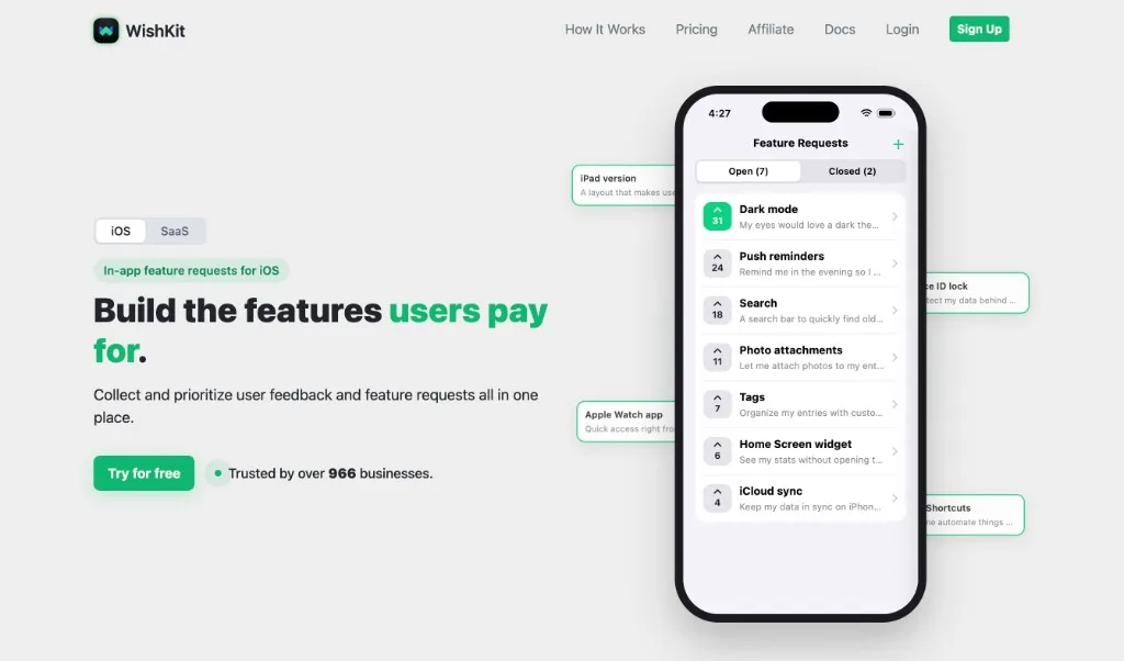 WishKit in-app feature requests for iOS